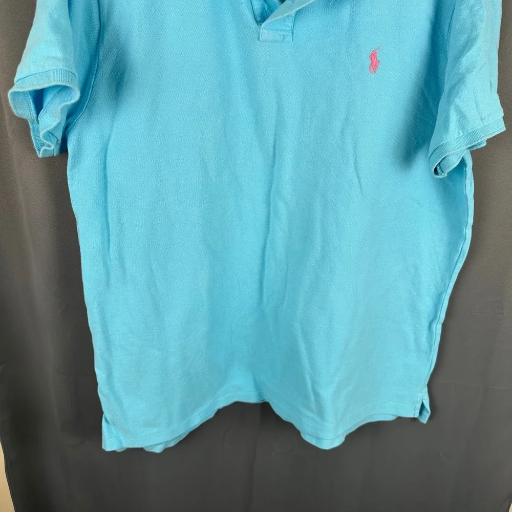 Polo Ralph Lauren Mens XXL Light Blue Custom Slim Fit Pink Pony Polo Shirt